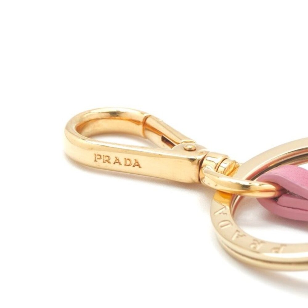 Prada Charm Pink Gold Nappa Leather Key Ring Logo Heart - Picture 6 of 7
